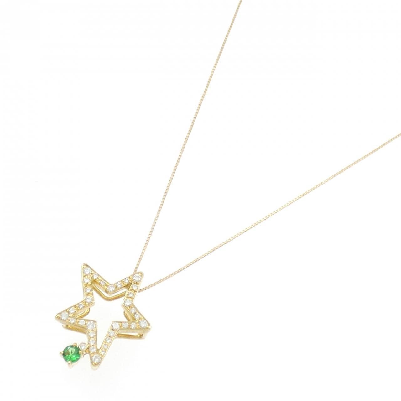 K18YG スター グリーンガーネット ネックレス 0.12CT