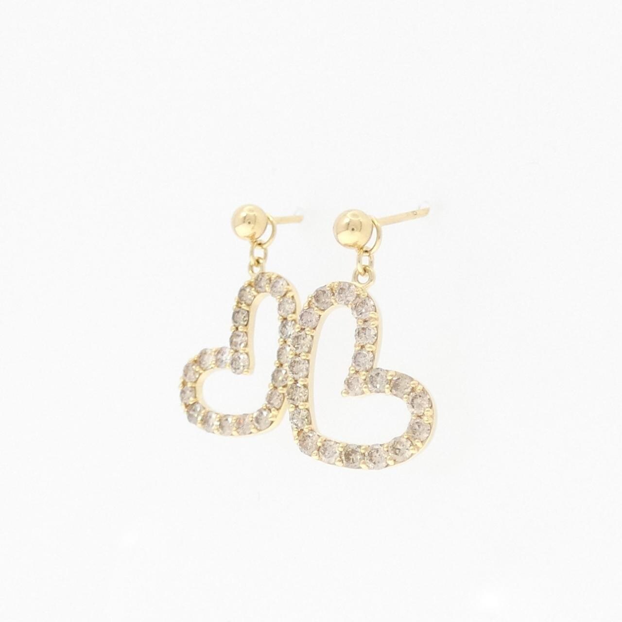 K18YG 2WAY ハート ダイヤモンド ピアス 0.86CT