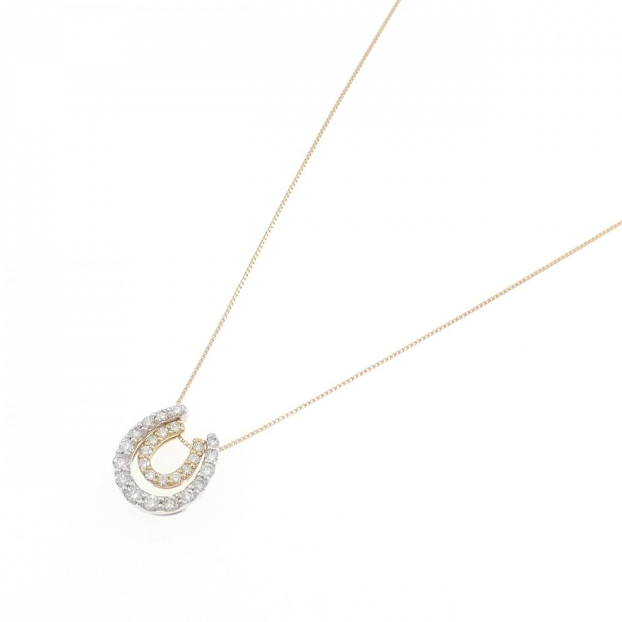 PT900/K18YG 2WAY ホースシュー ダイヤモンド ネックレス 0.30CT