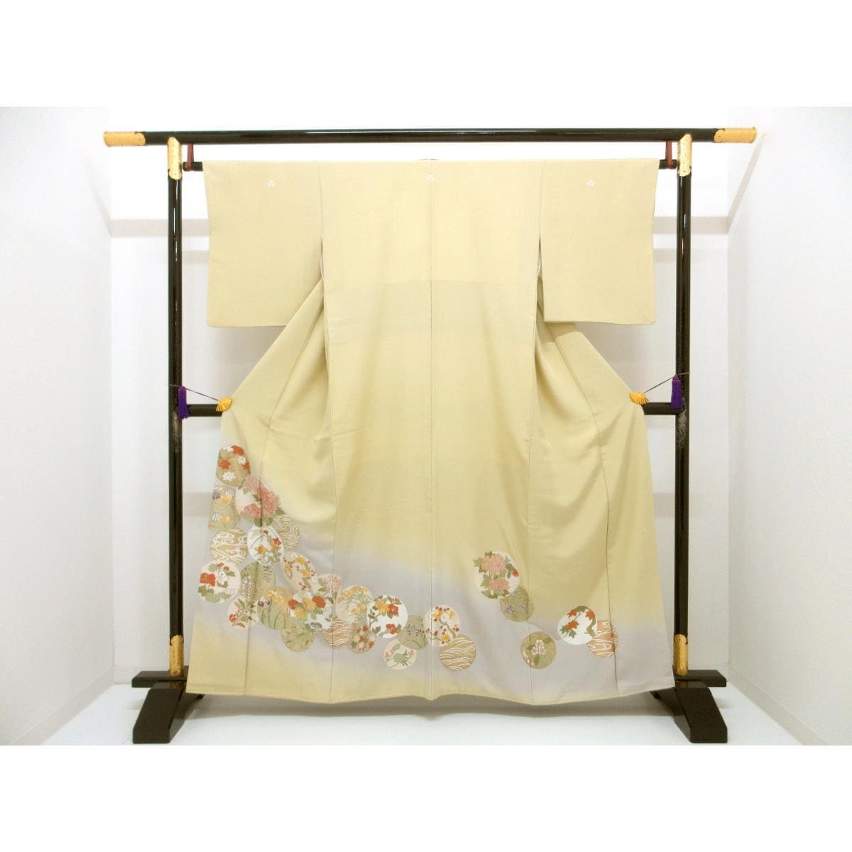 Colored Tomesode (Japanese Kimono) with embroidery and gradation dyeing, nine bamboo leaves, length S size