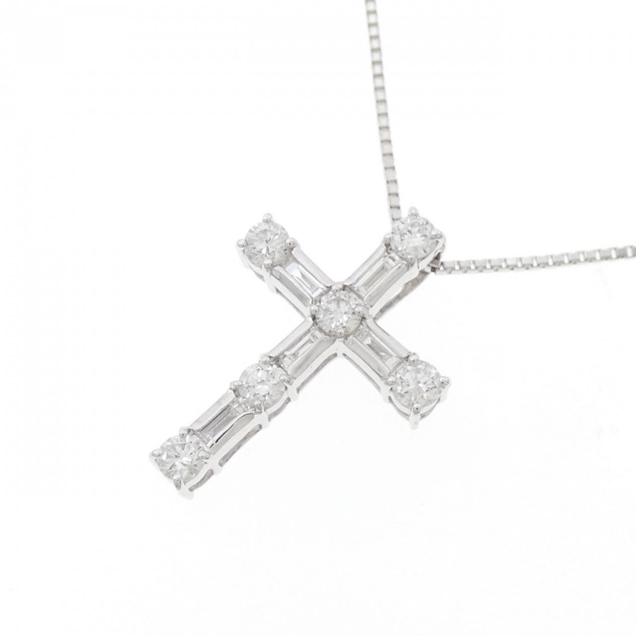 K18WG クロス ダイヤモンド ネックレス 0.50CT