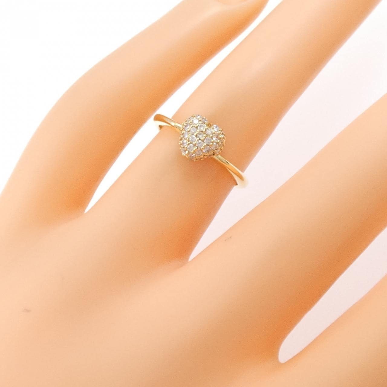 K18YG ハート パヴェ ダイヤモンド リング 0.30CT