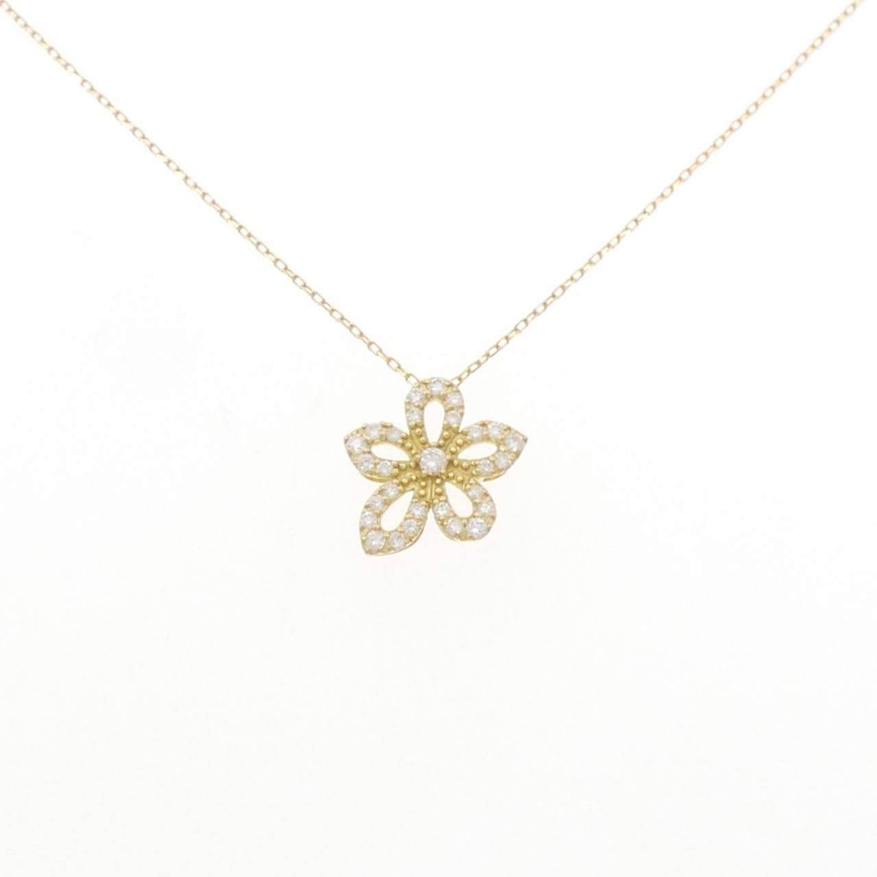 K18YG フラワー ダイヤモンド ネックレス 0.30CT