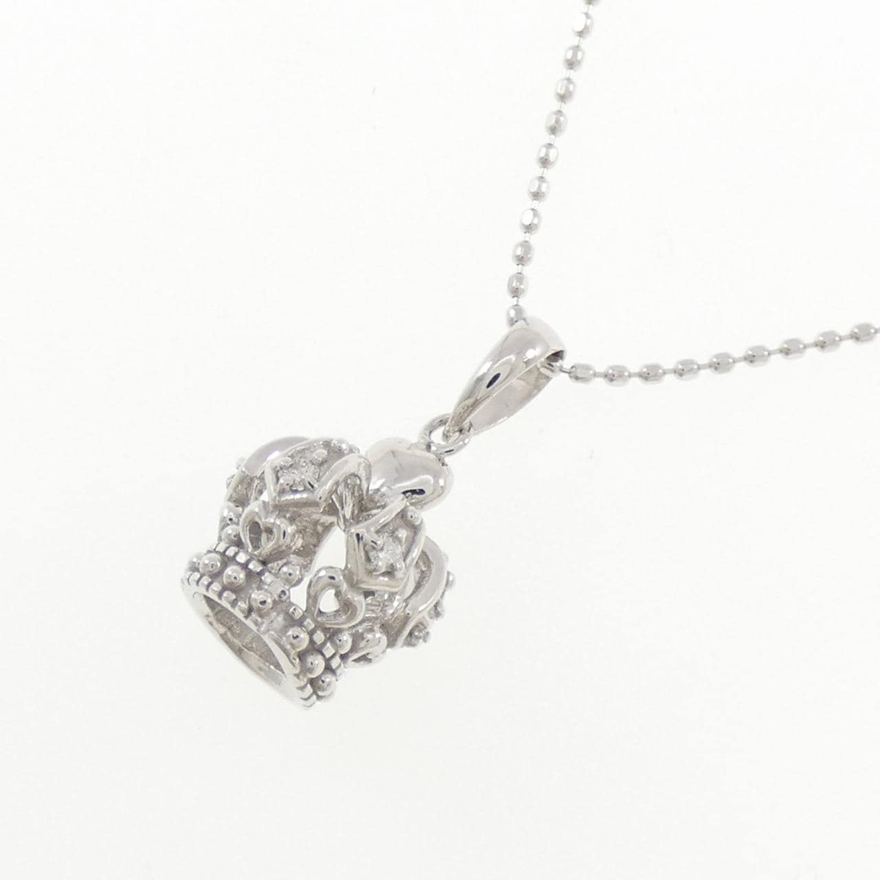 K18WG クラウン ダイヤモンド ネックレス 0.06CT