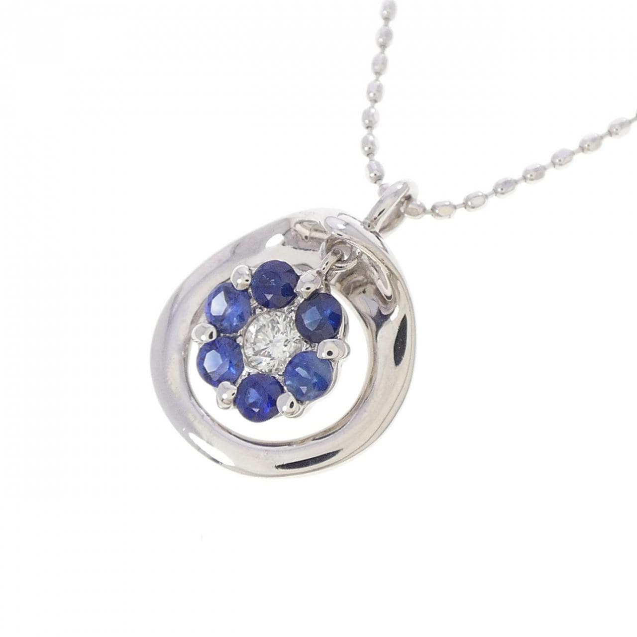 K18WG フラワー サファイヤ ネックレス 0.22CT