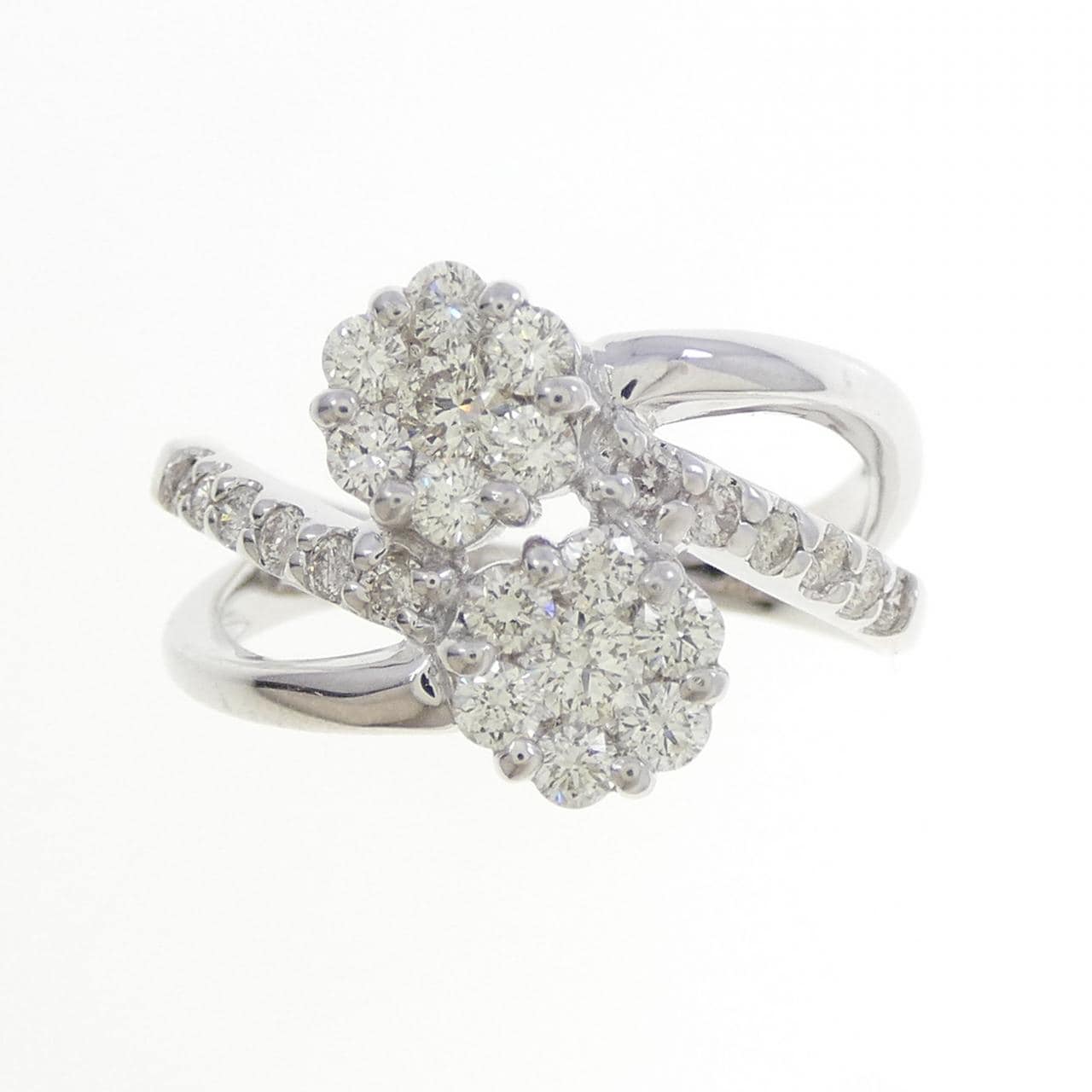 K18WG フラワー ダイヤモンド リング 0.75CT