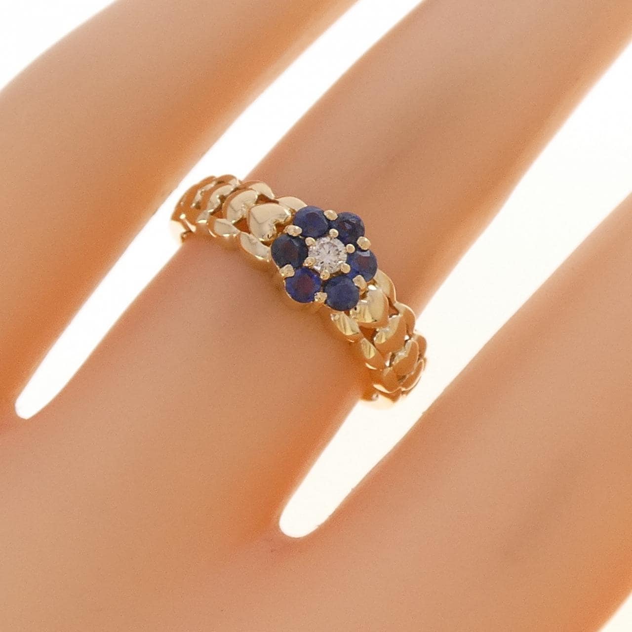 K18YG フラワー サファイヤ リング 0.32CT