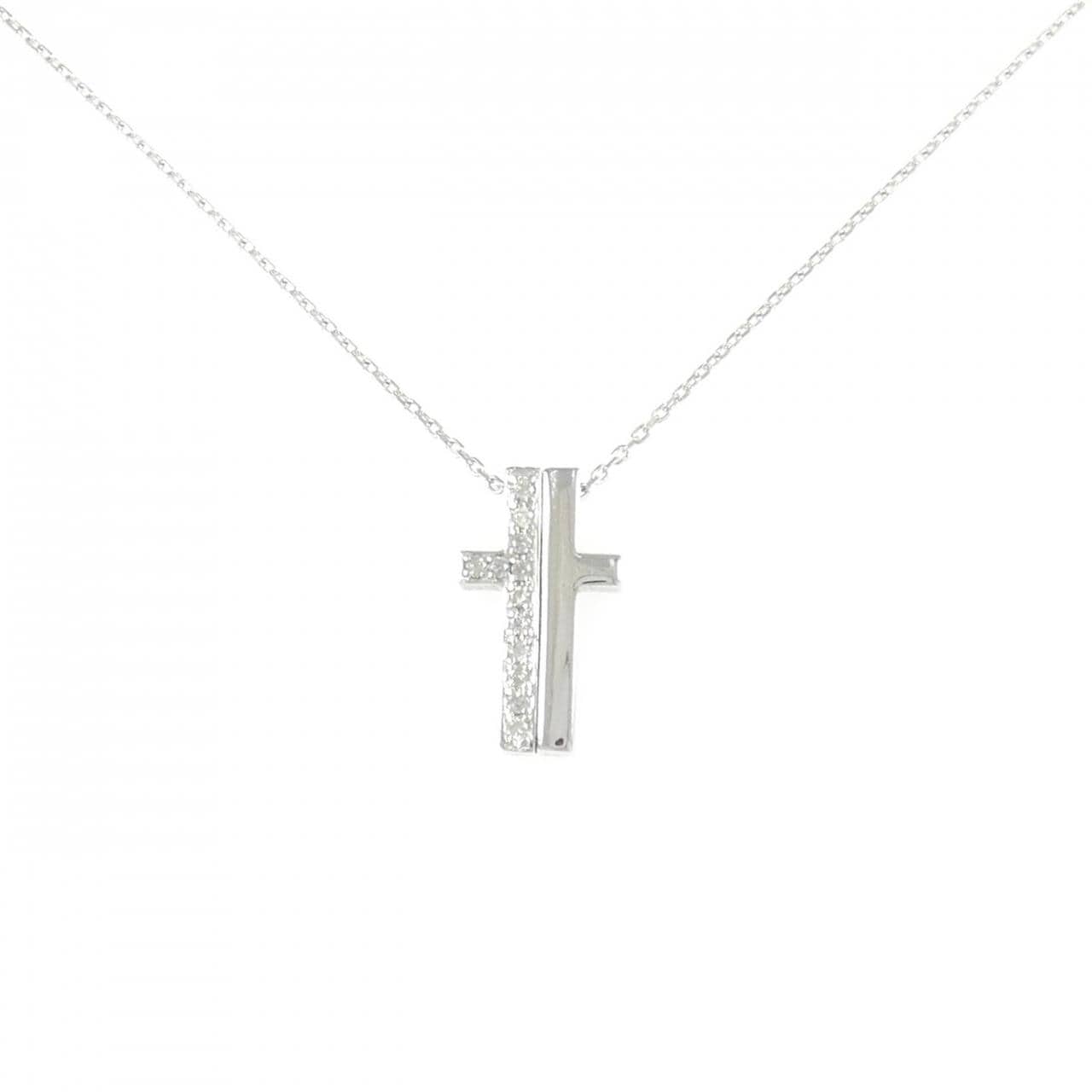 K18WG クロス ダイヤモンド ネックレス 0.15CT