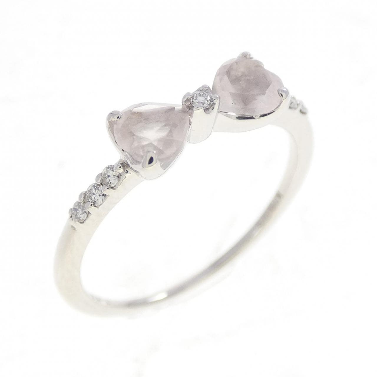 K10WG リボン×ハート クオーツ リング