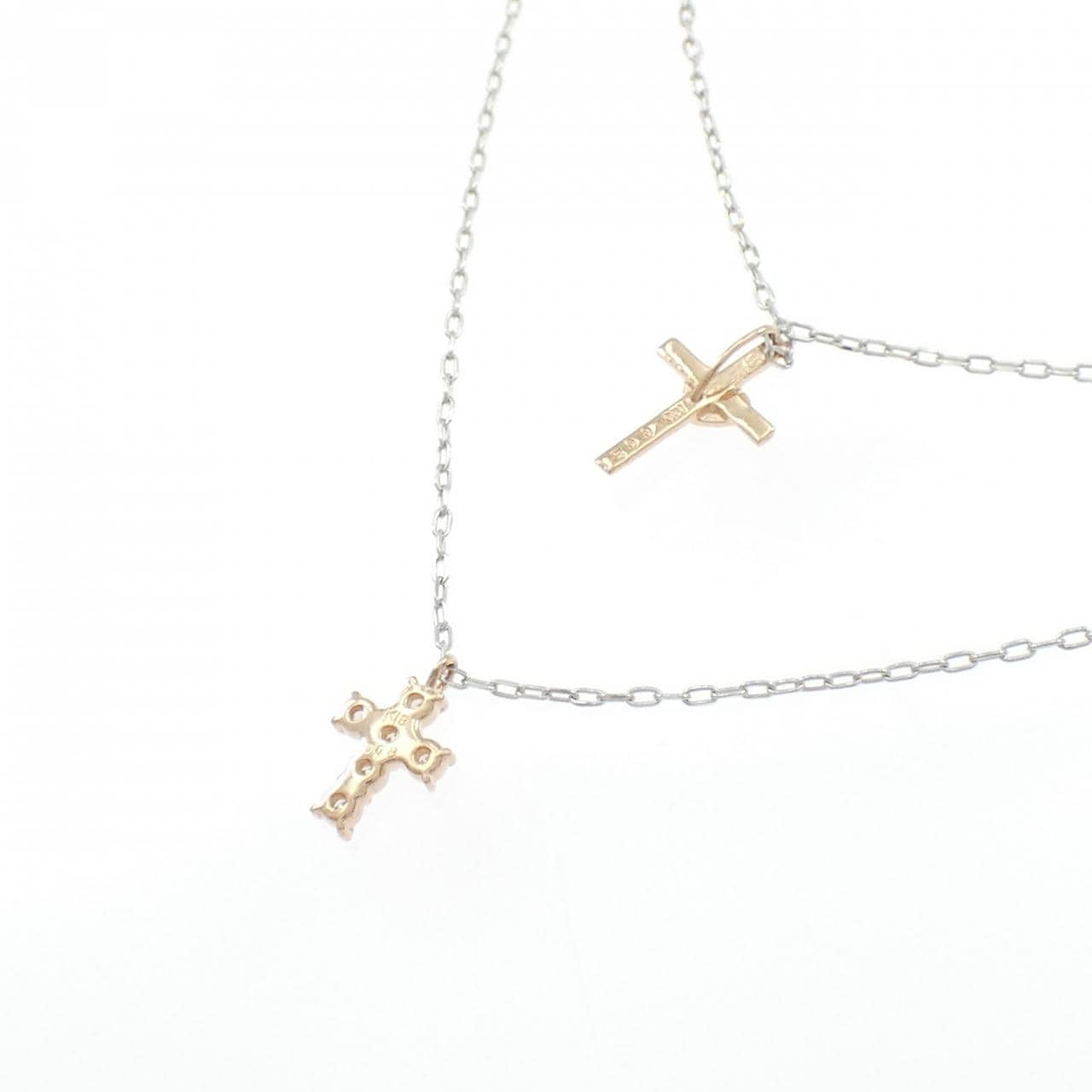 K10WG/K10PG クロス×ハート ダイヤモンド ネックレス 0.10CT