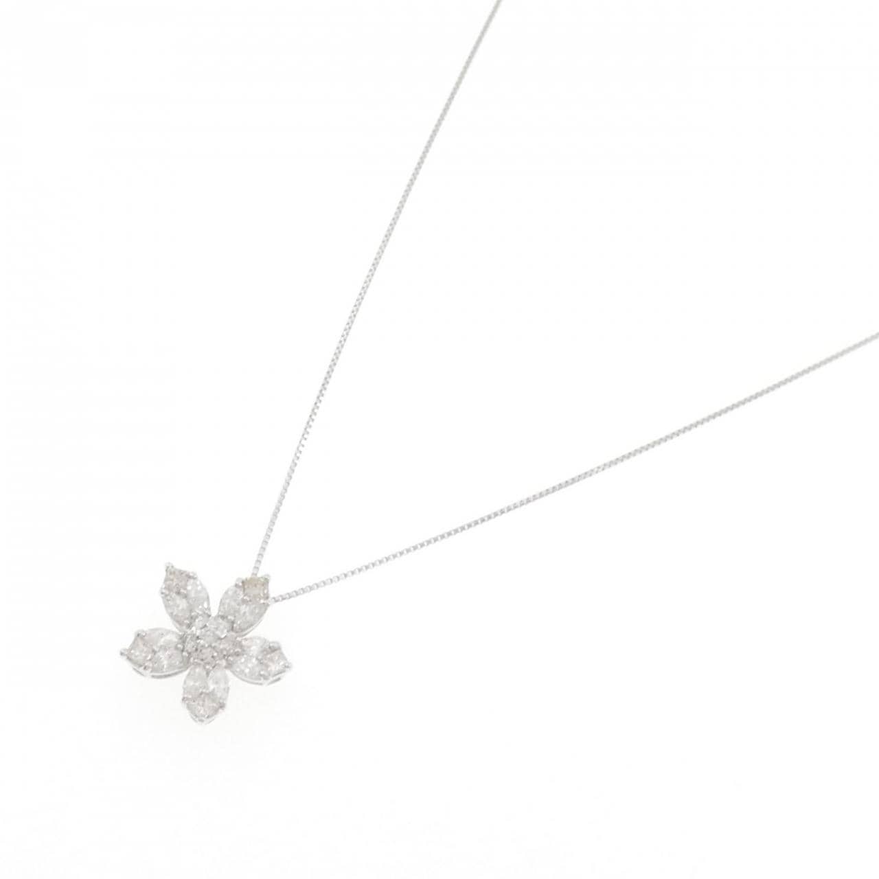 K18WG フラワー ダイヤモンド ネックレス 0.79CT