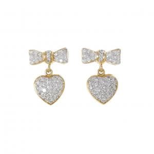 K18YG/K18WG リボン×ハート ダイヤモンド ピアス