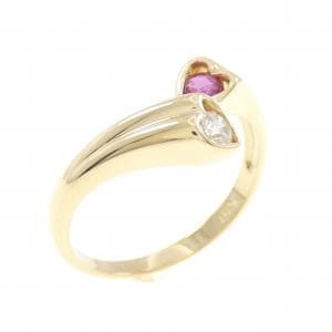 K18YG ハート ルビー リング