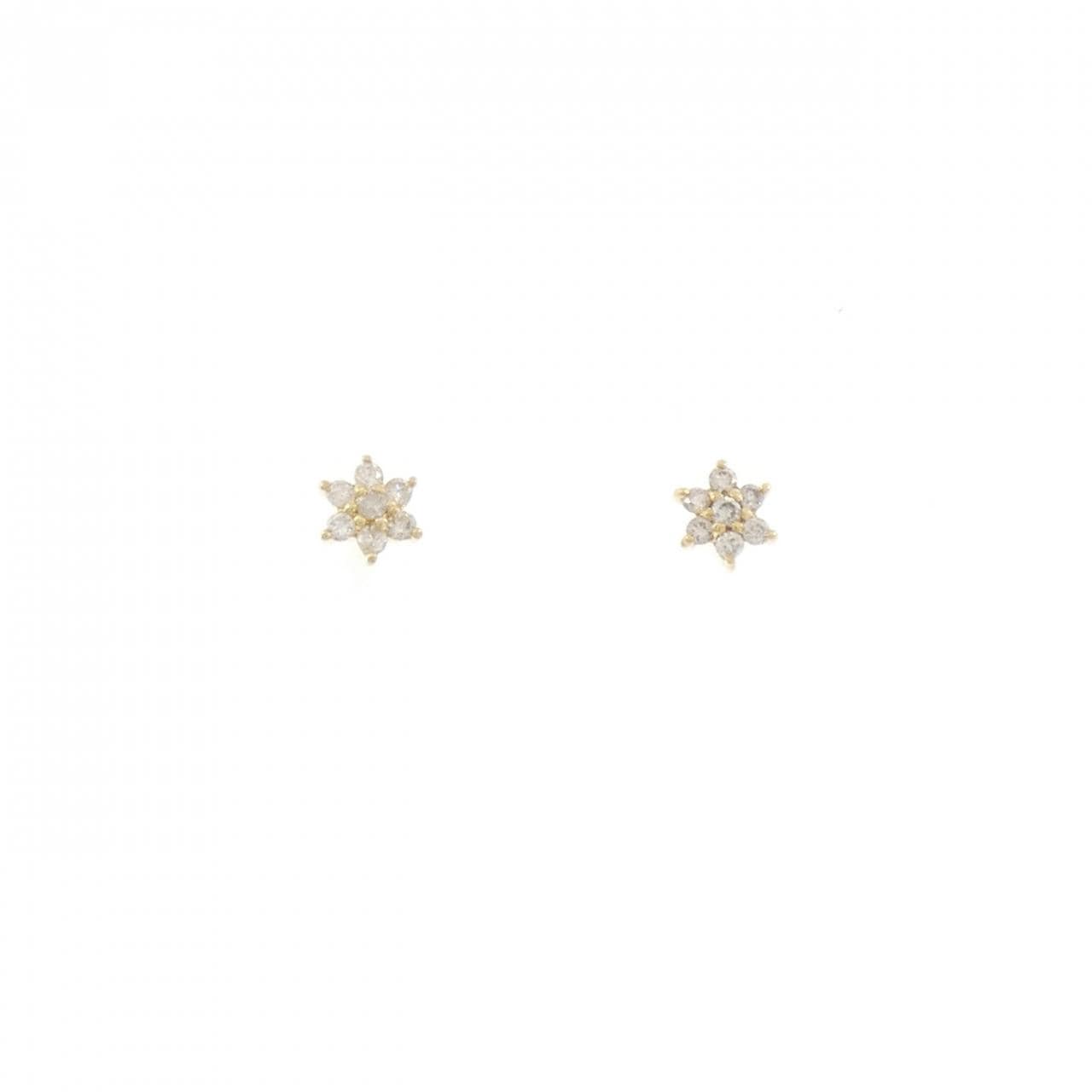 K14YG フラワー ダイヤモンド ピアス 0.10CT