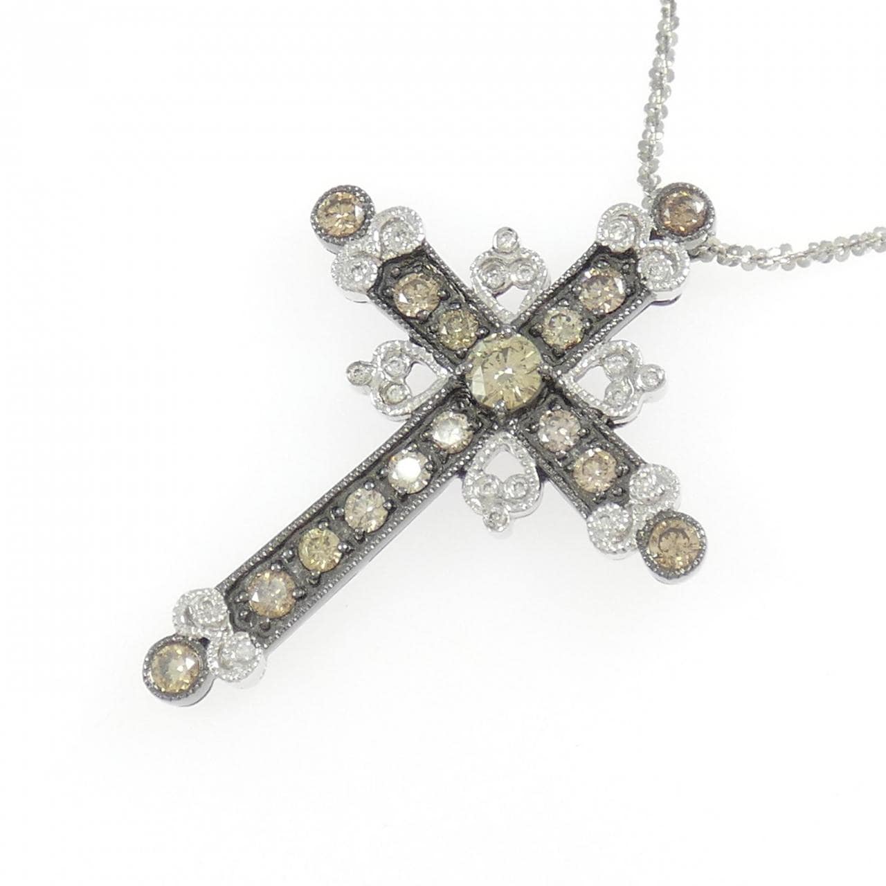 K18WG/K18BG クロス ダイヤモンド ネックレス 0.92CT