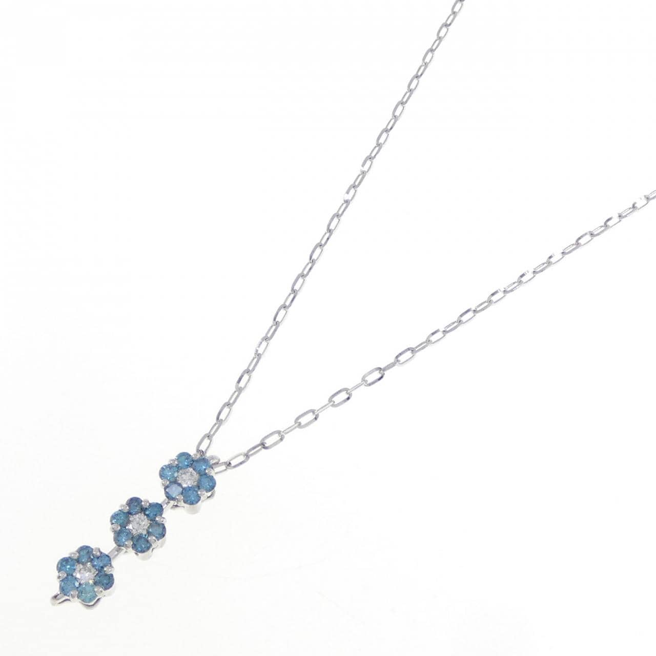 K18WG 2WAY フラワー ダイヤモンド ネックレス 0.58CT