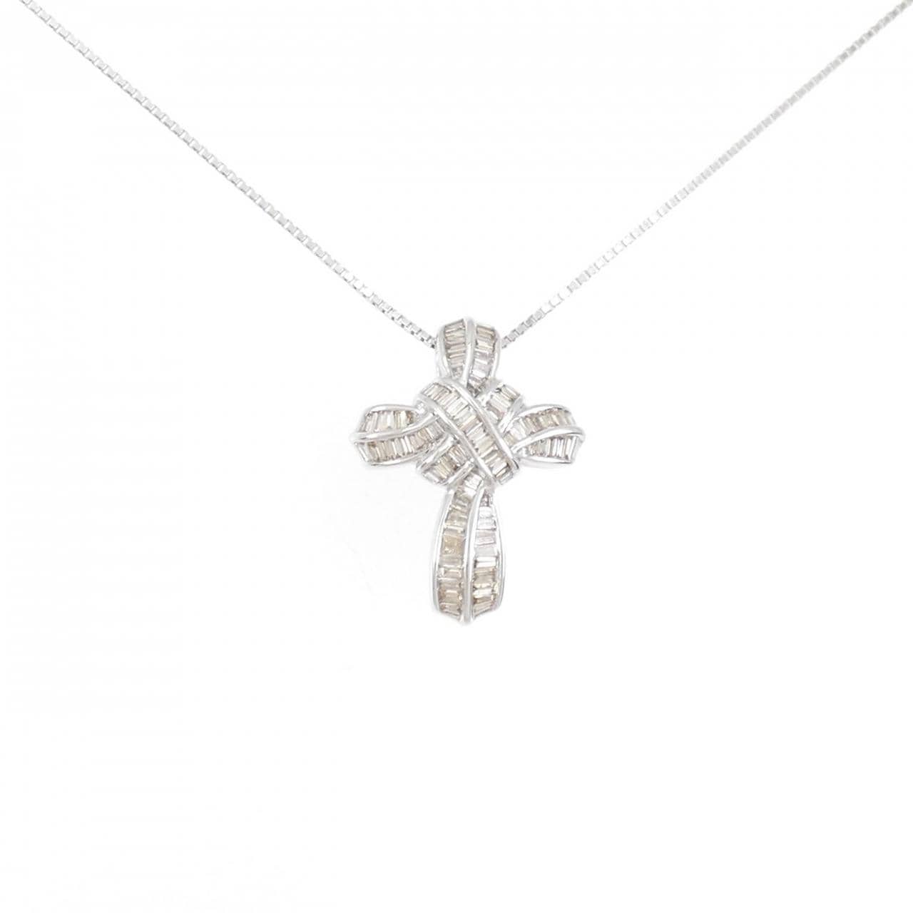 K18WG クロス ダイヤモンド ネックレス 0.65CT