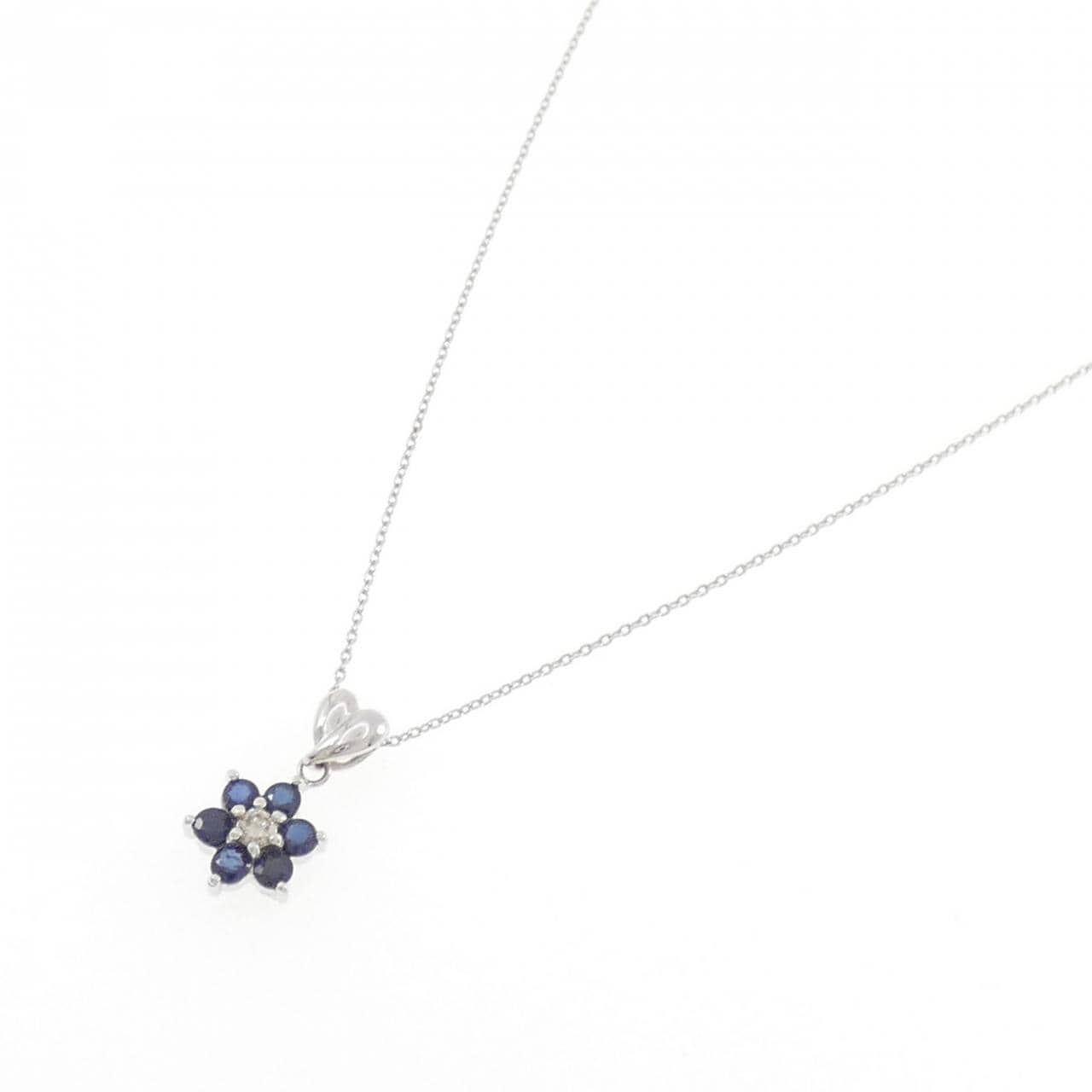 K18WG フラワー サファイヤ ネックレス 0.40CT