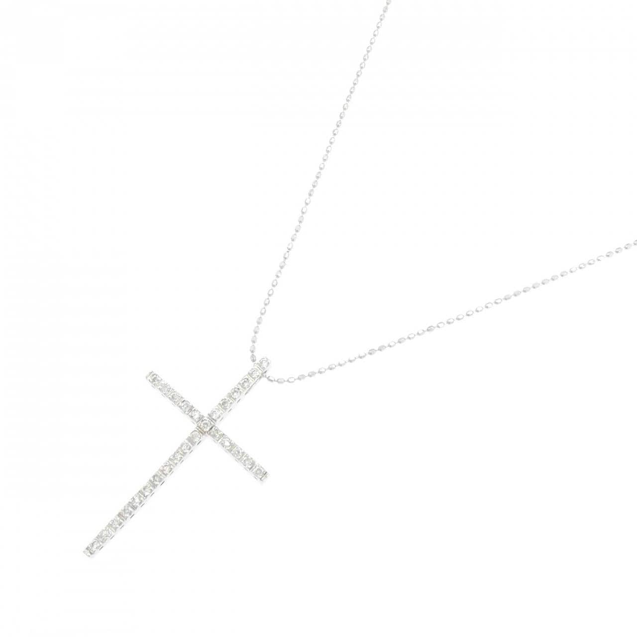 K18WG/750WG クロス ダイヤモンド ネックレス 0.20CT