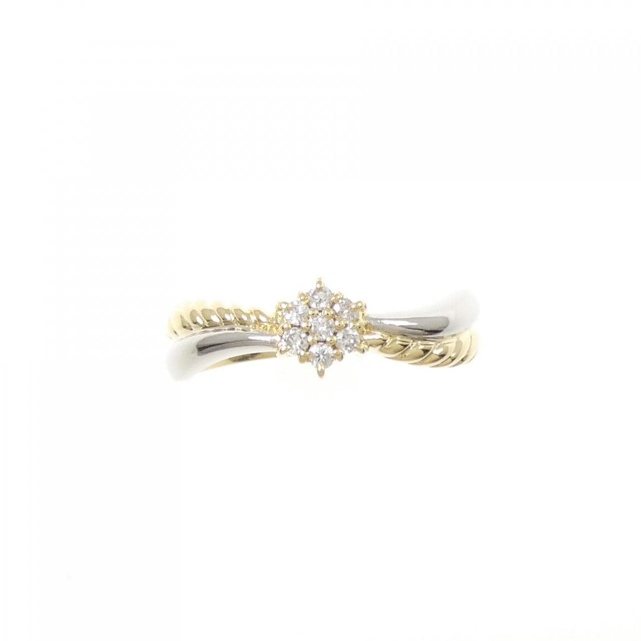 K18YG/PT900 フラワー ダイヤモンド リング 0.10CT