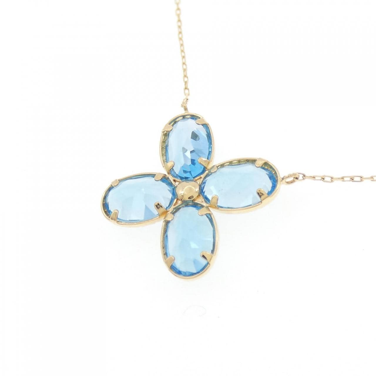 [BRAND NEW] K18YG Flower Blue Topaz Necklace 2.16CT