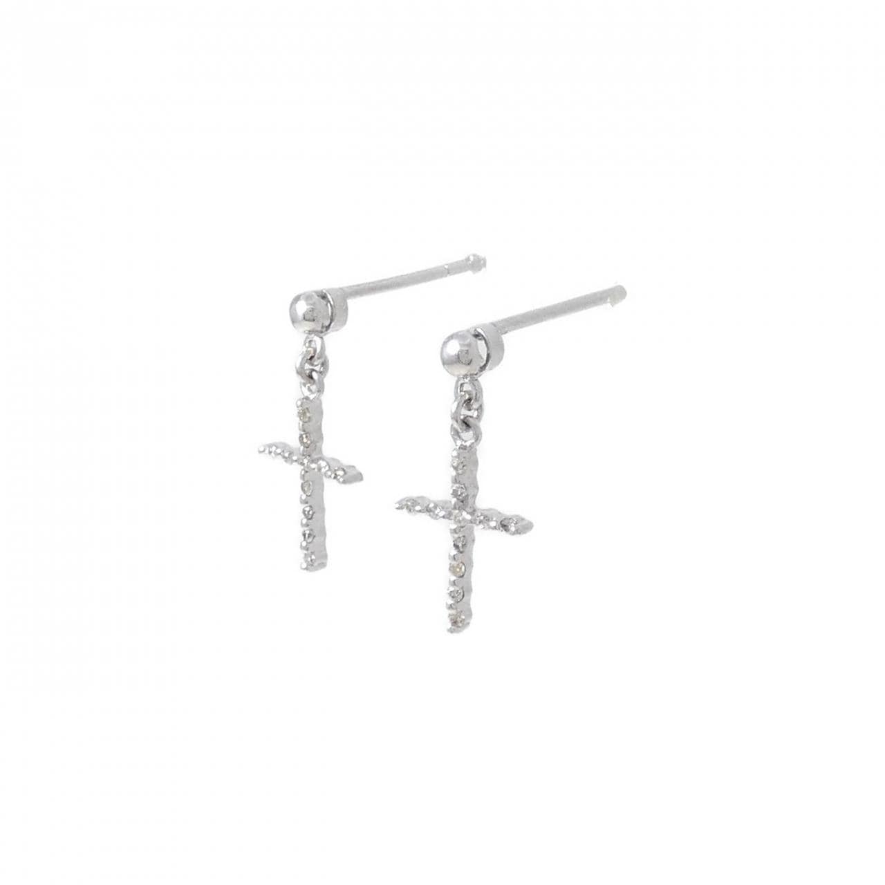 K18WG Cross Diamond Earrings 0.12CT