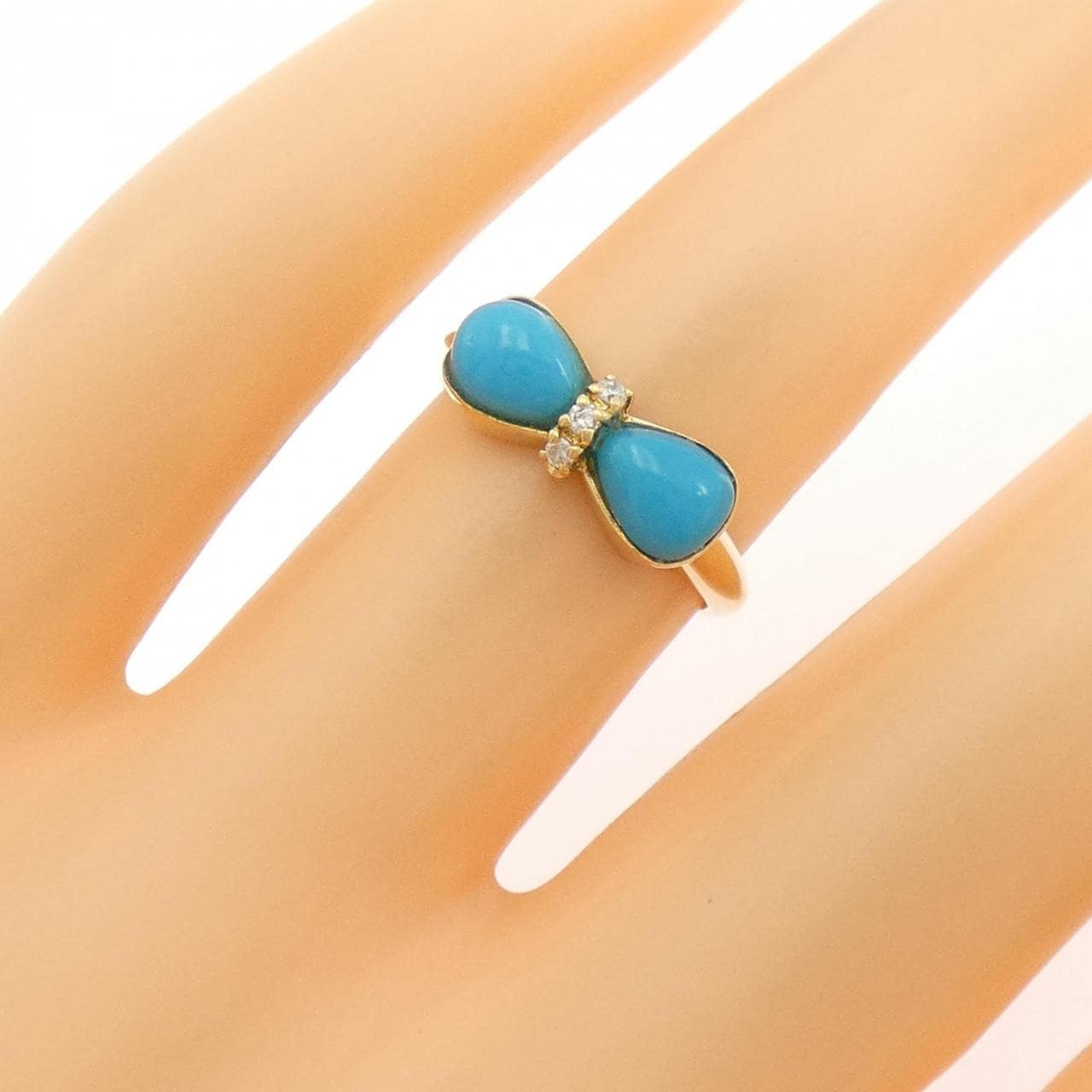 K18YG リボン ターコイズ リング