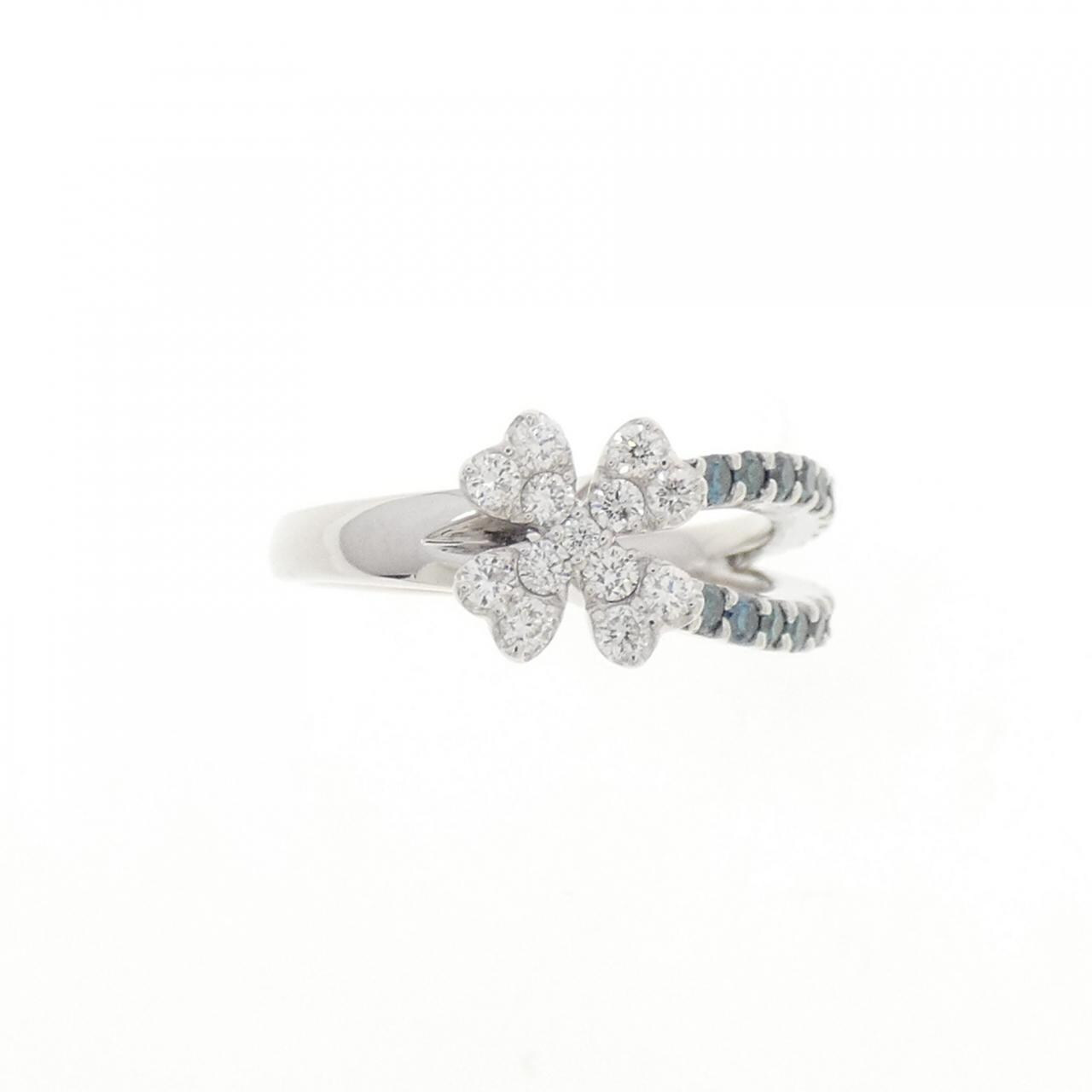 K18WG フラワー ダイヤモンド ピンキー リング 0.41CT