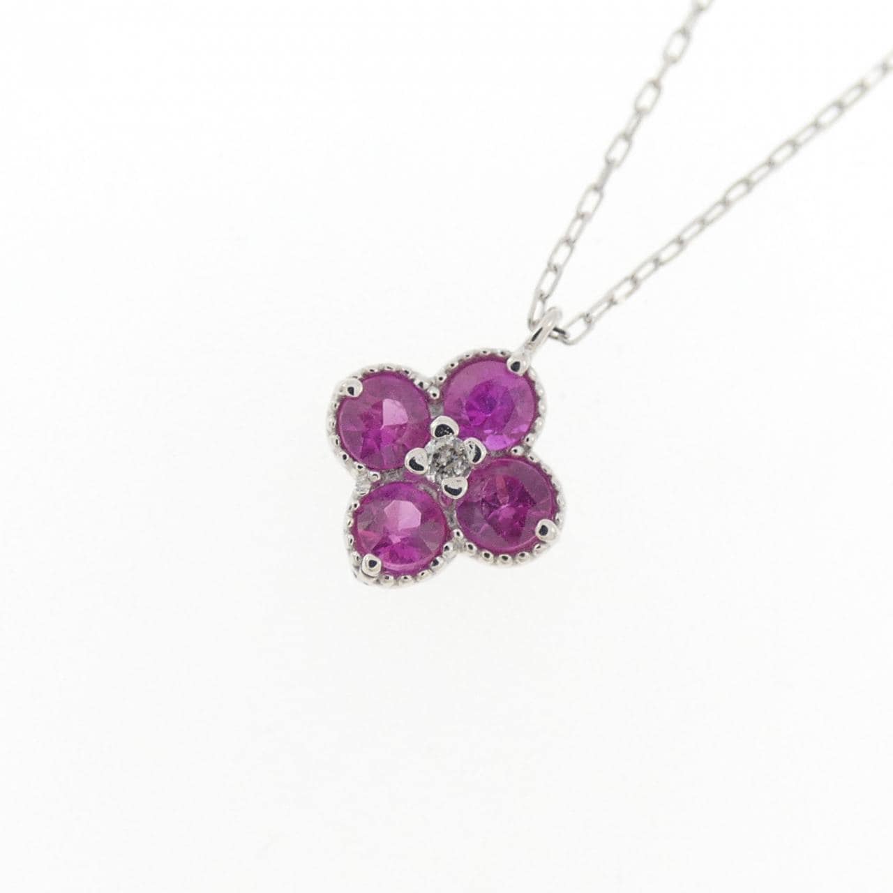 K18WG フラワー ルビー ネックレス 0.23CT