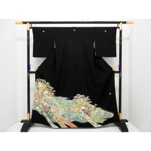[未使用品] 和服 友禅金绣渐变染紫藤花图案和服