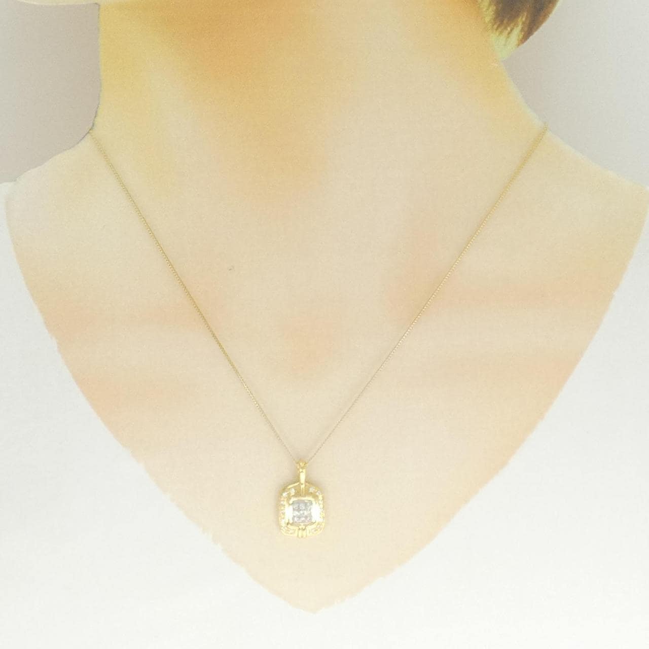 K18YG/PT850 ダイヤモンド ネックレス 0.13CT