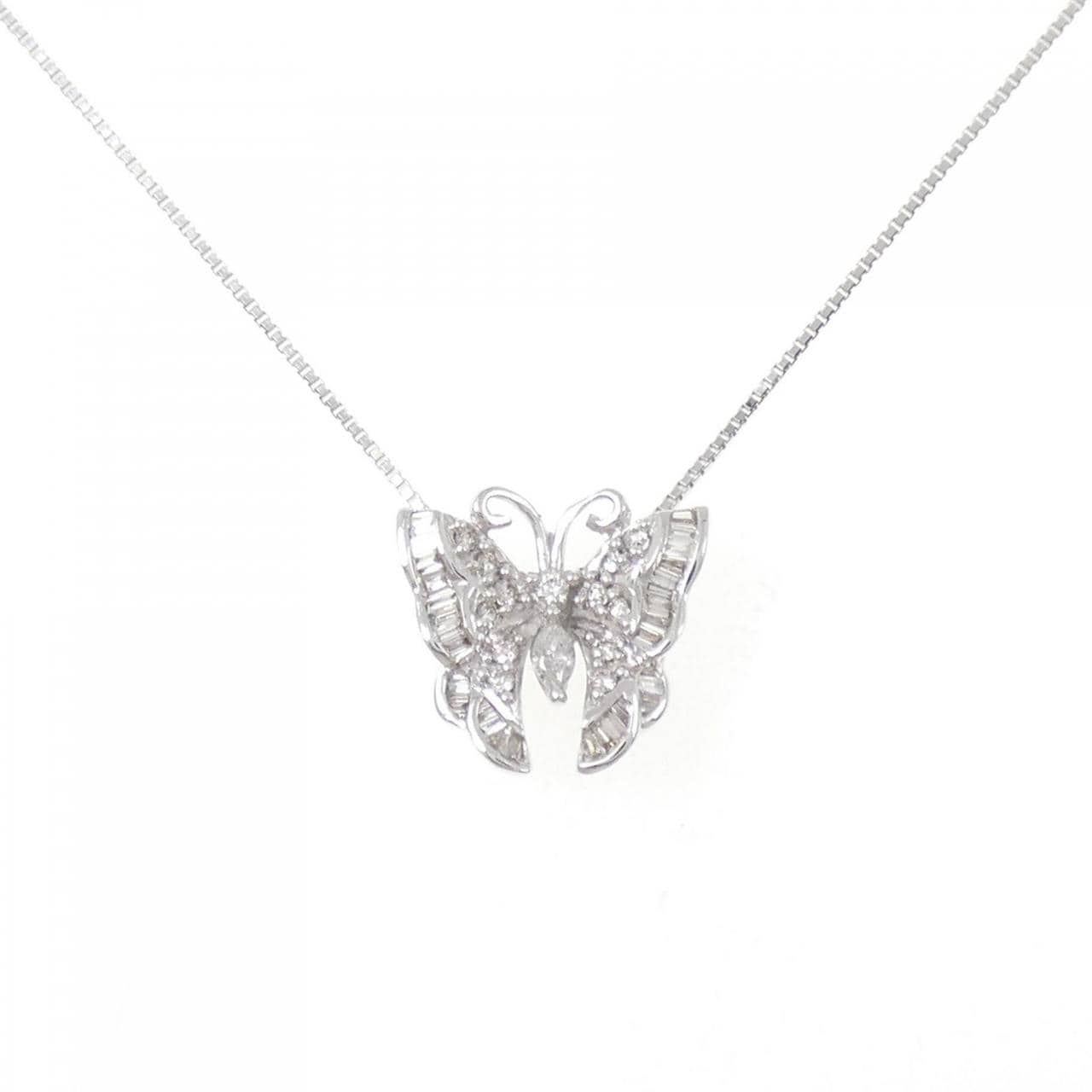K18WG バタフライ ダイヤモンド ネックレス 0.27CT