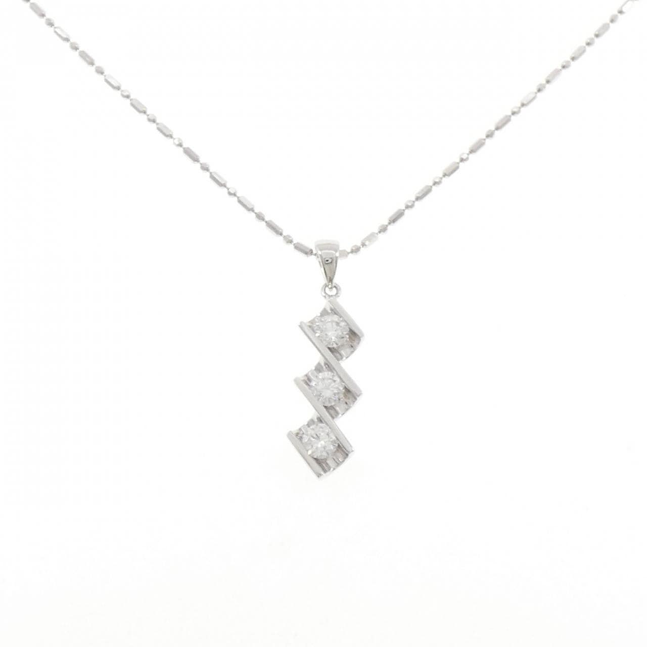 750WG スリーストーン ダイヤモンド ネックレス 0.58CT