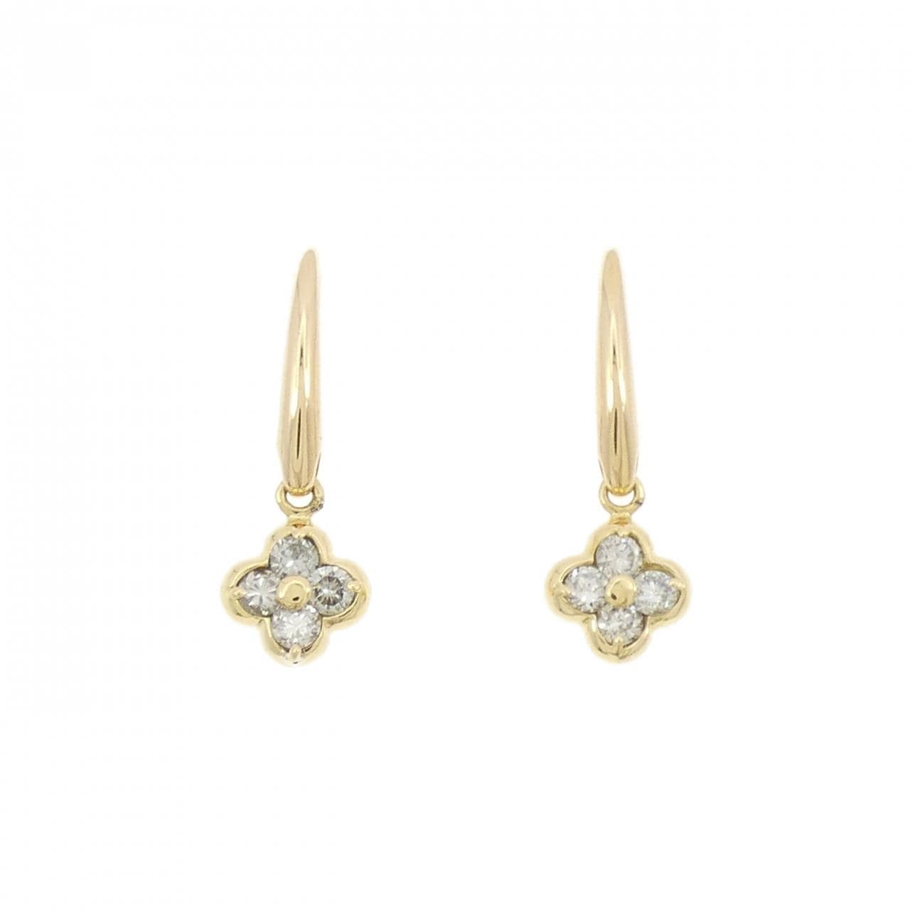 K18YG フラワー ダイヤモンド ピアス 0.20CT