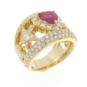 K18YG ハート×スター  ルビー リング 1.44CT