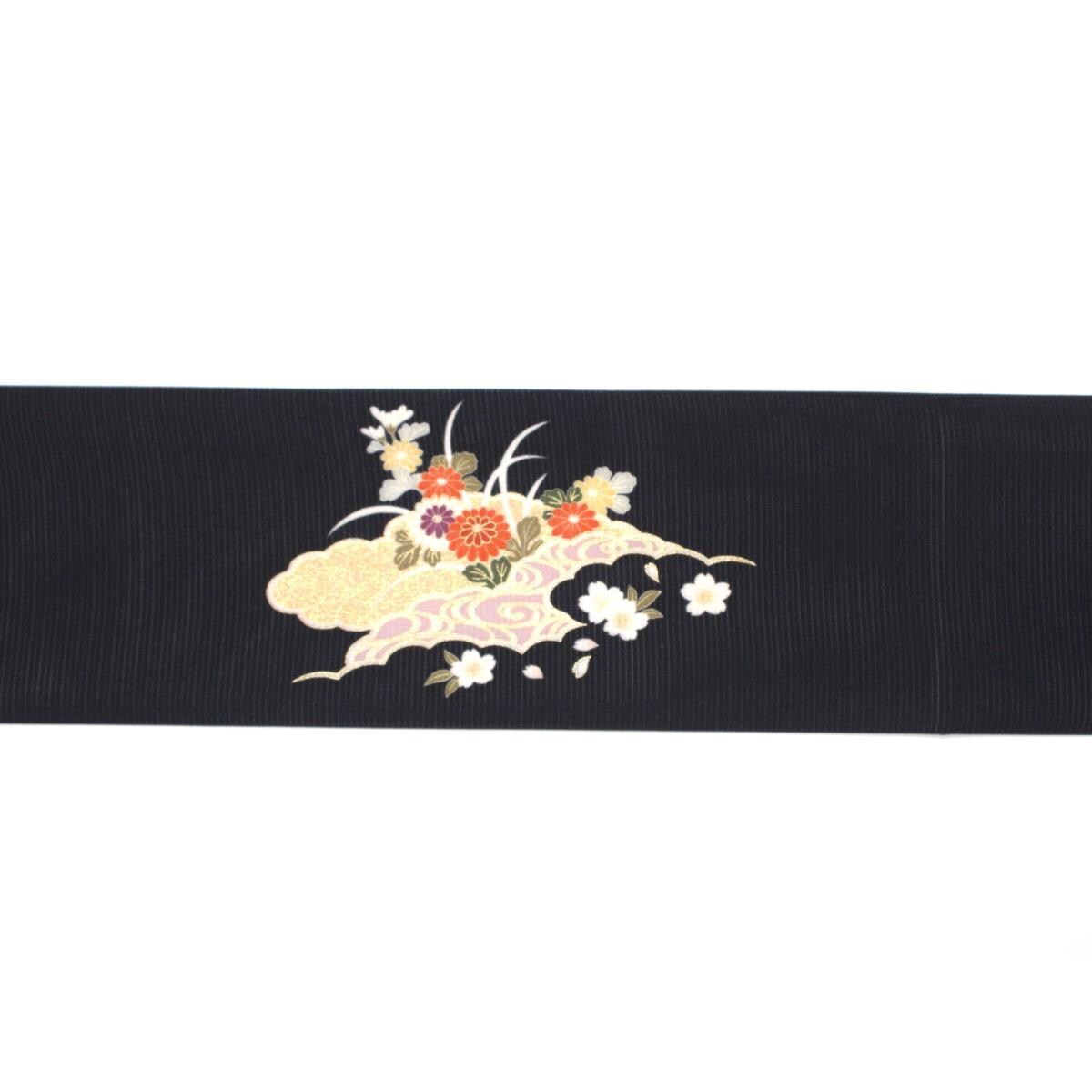[未使用品] 夏季名古屋带，丝织染色带，友禅金箔饰面，刺绣渐变染色