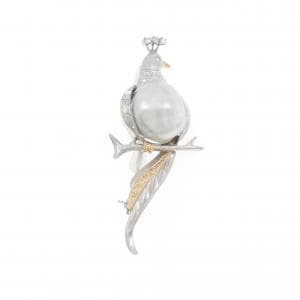 PT900/K18YG クジャク 白蝶パール ブローチ