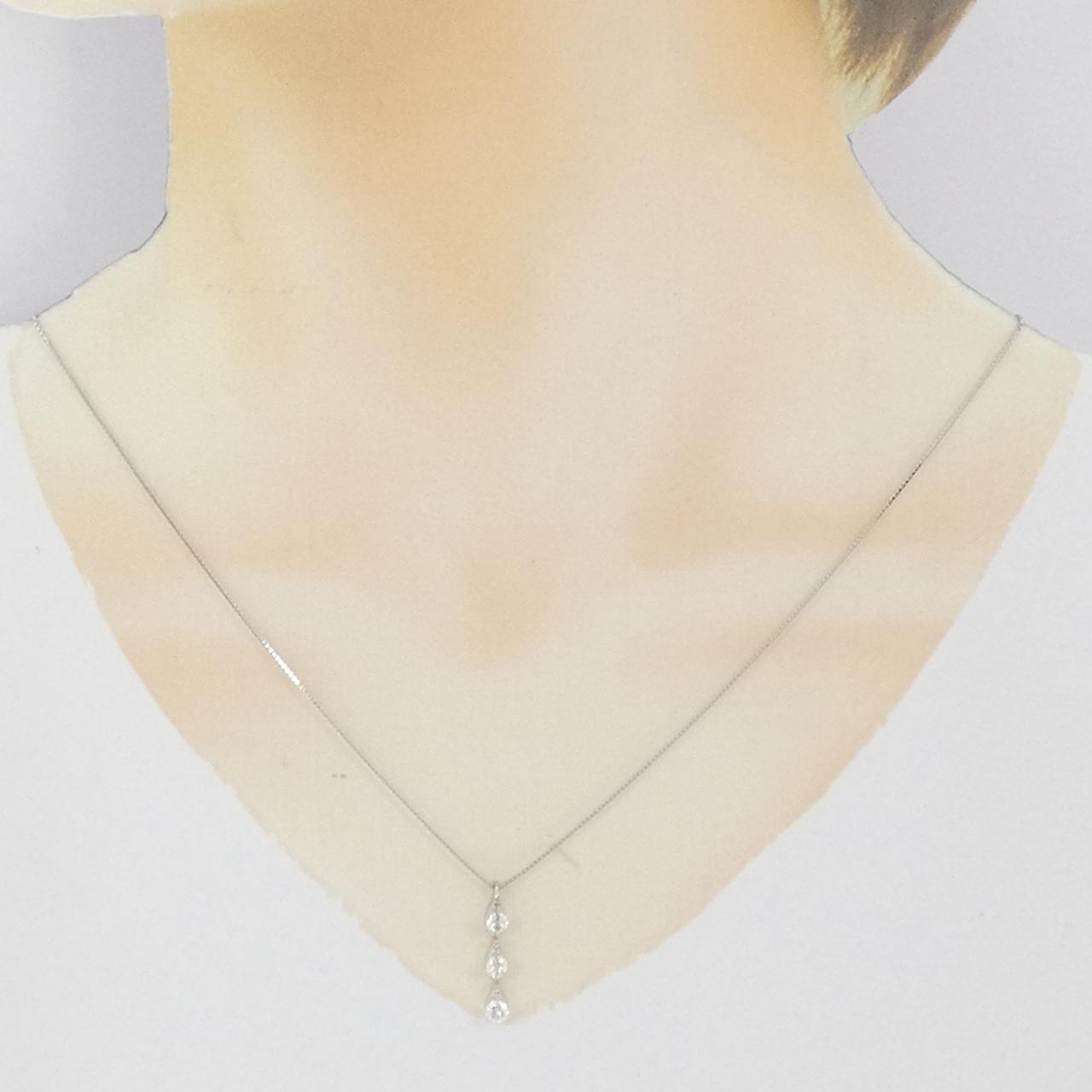 K18WG スリーストーン ダイヤモンド ネックレス 0.50CT