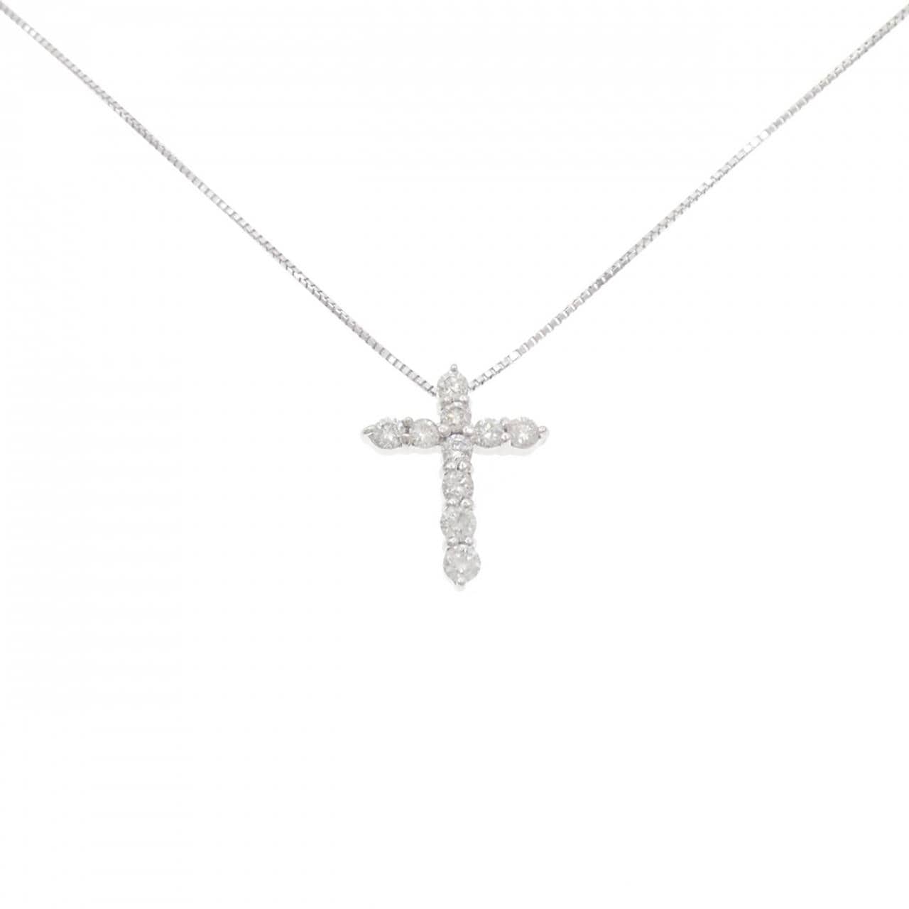 K18WG クロス ダイヤモンド ネックレス 0.50CT