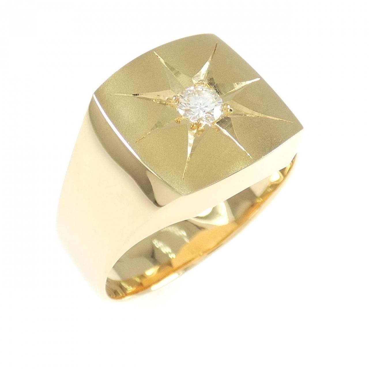 750YG 印台 ダイヤモンド リング 0.13CT