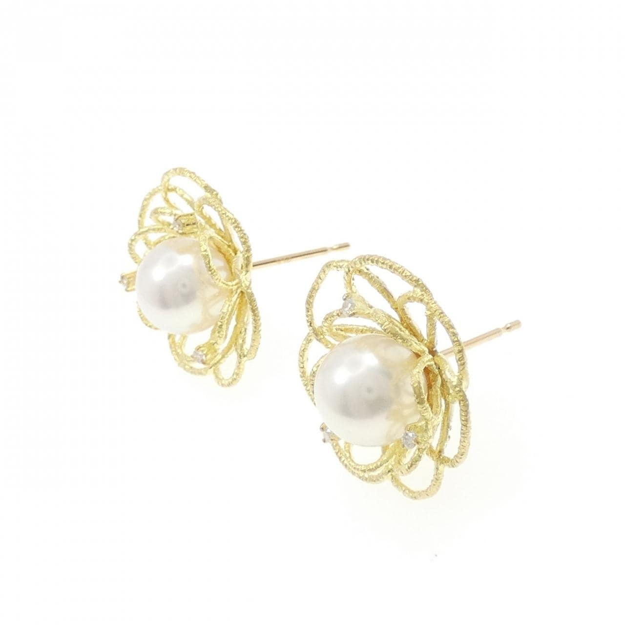 K18YG フラワー アコヤパール ピアス 8.1mm