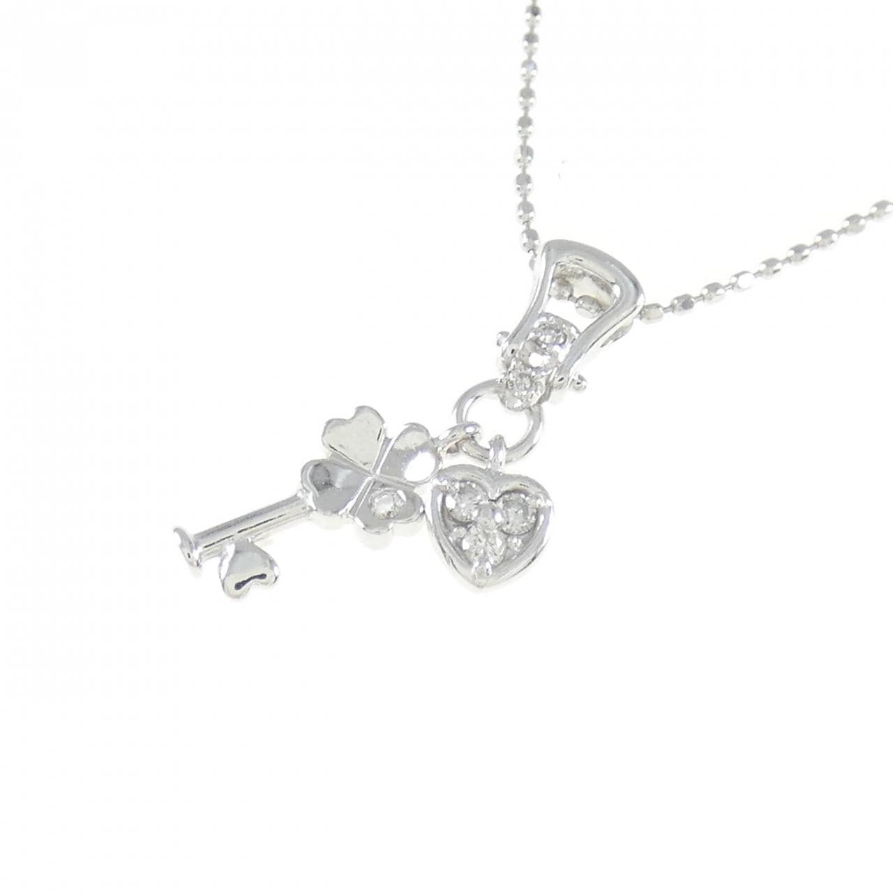 K18WG ハート×クローバー×キー ダイヤモンド ネックレス 0.06CT