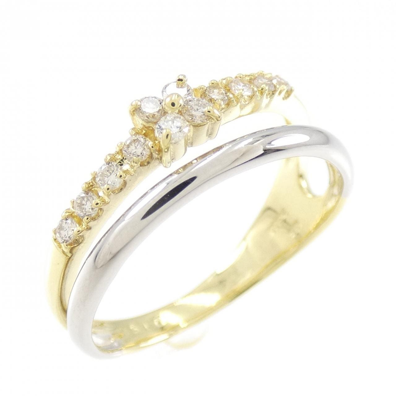 K18YG/PT900 Flower Diamond Ring 0.15CT