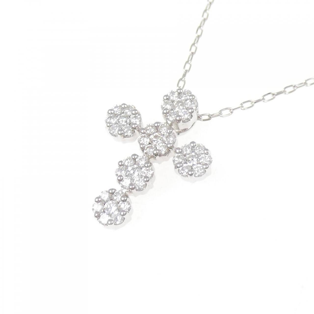 K18WG クロス ダイヤモンド ネックレス 0.50CT