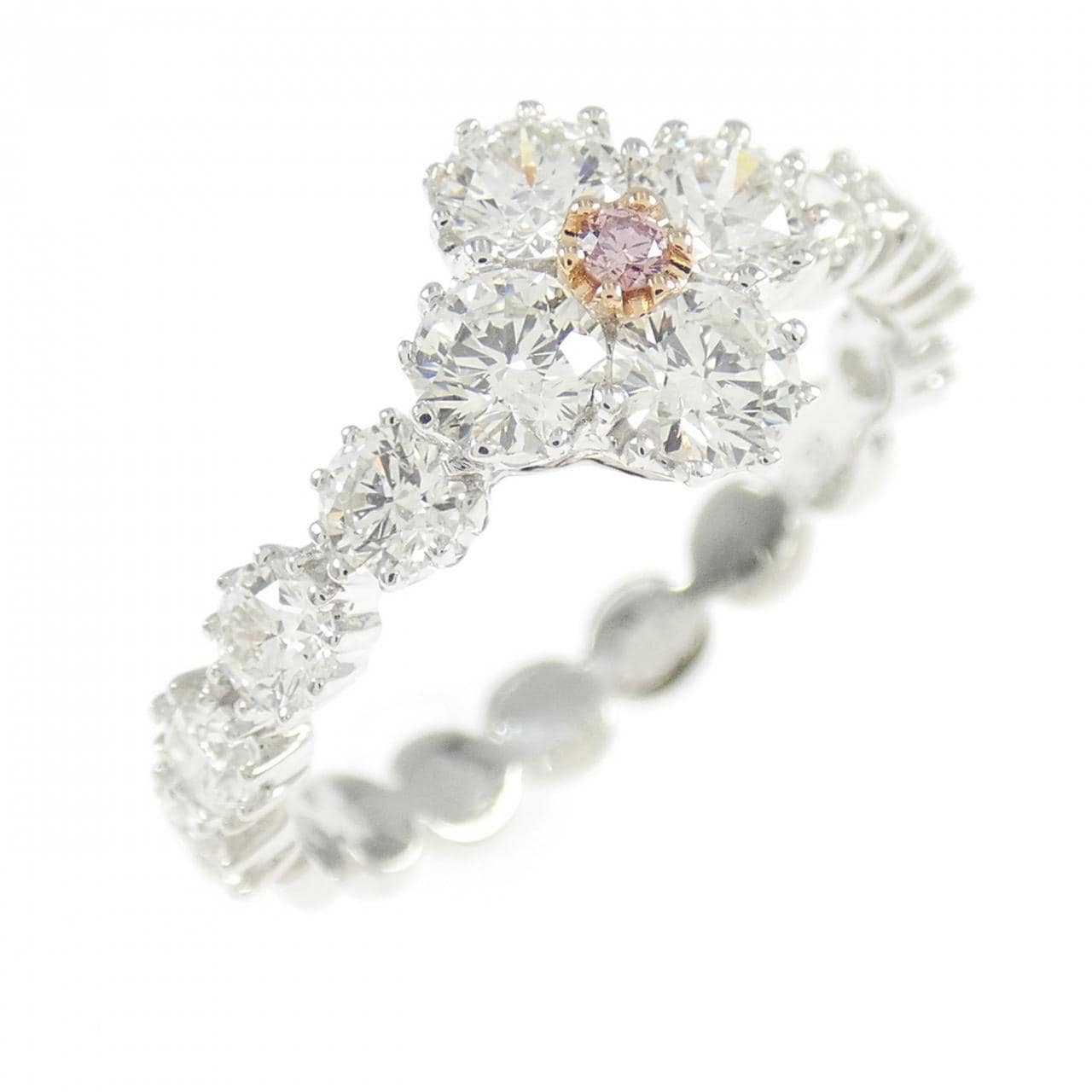 K18WG/K18PG フラワー ピンクダイヤモンド リング 0.022CT