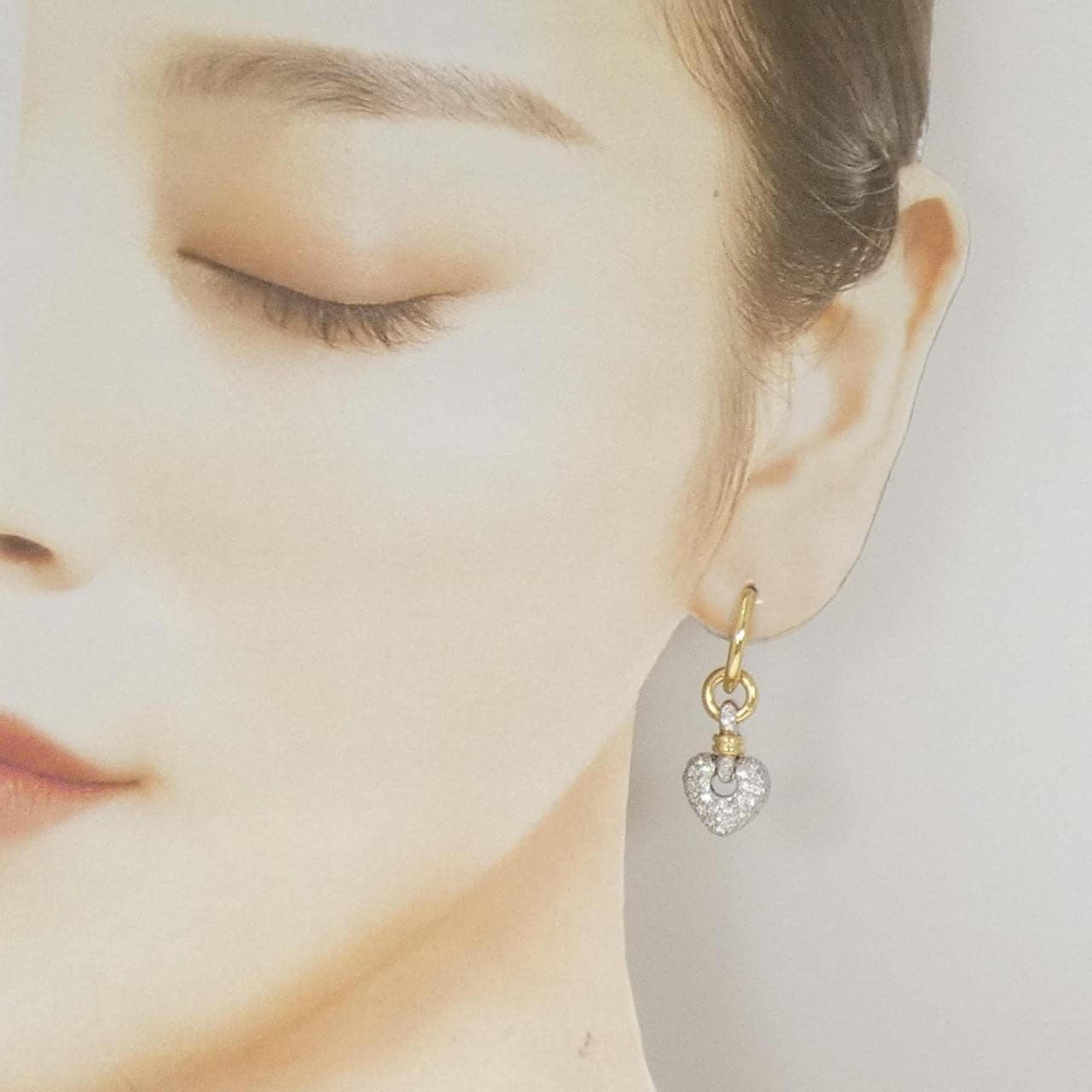 K18WG/K18YG ハート パヴェ ダイヤモンド ピアス 1.44CT