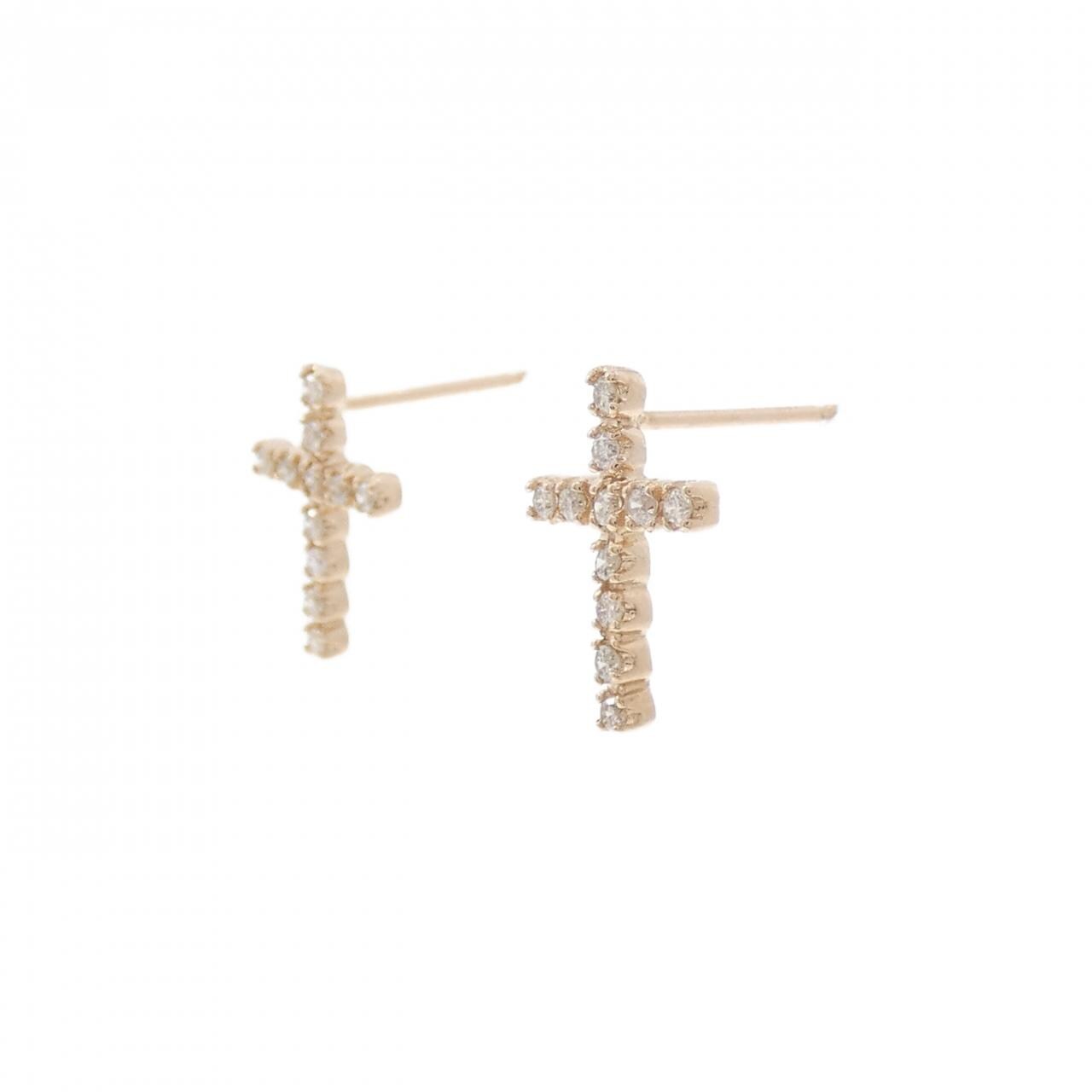 K18PG クロス ダイヤモンド ピアス 0.14CT