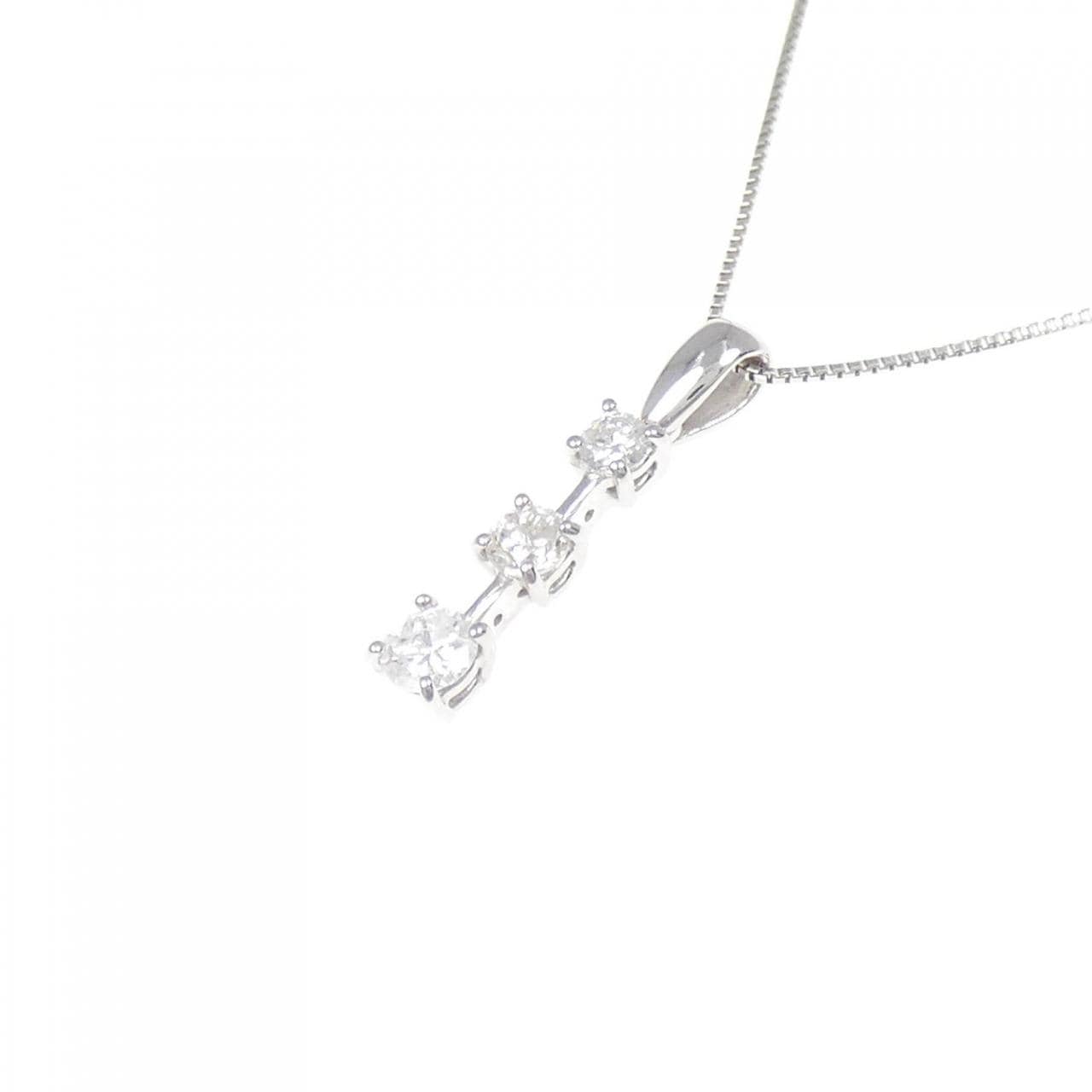 K18WG スリーストーン ダイヤモンド ネックレス 0.50CT