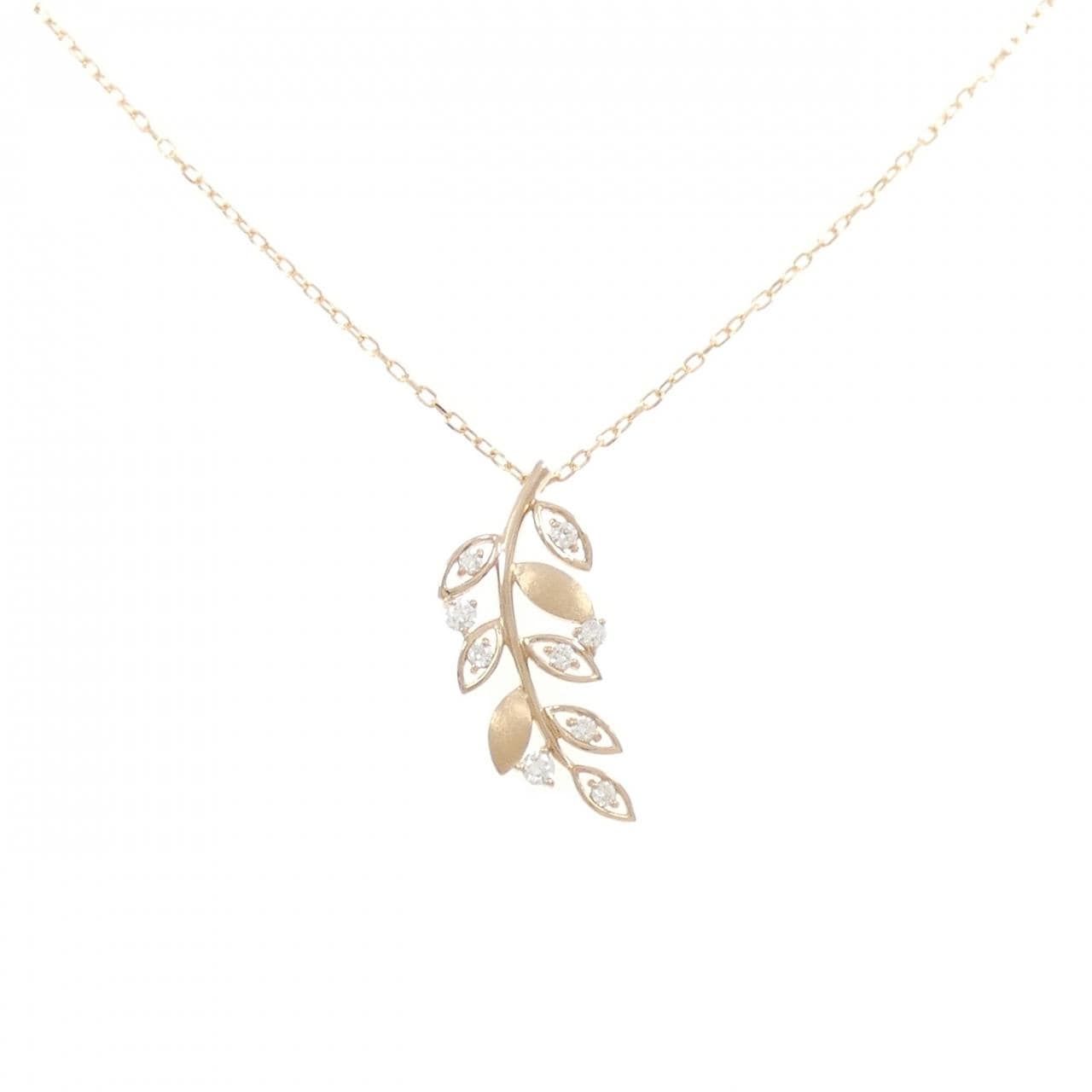 K18PG リーフ ダイヤモンド ネックレス 0.17CT