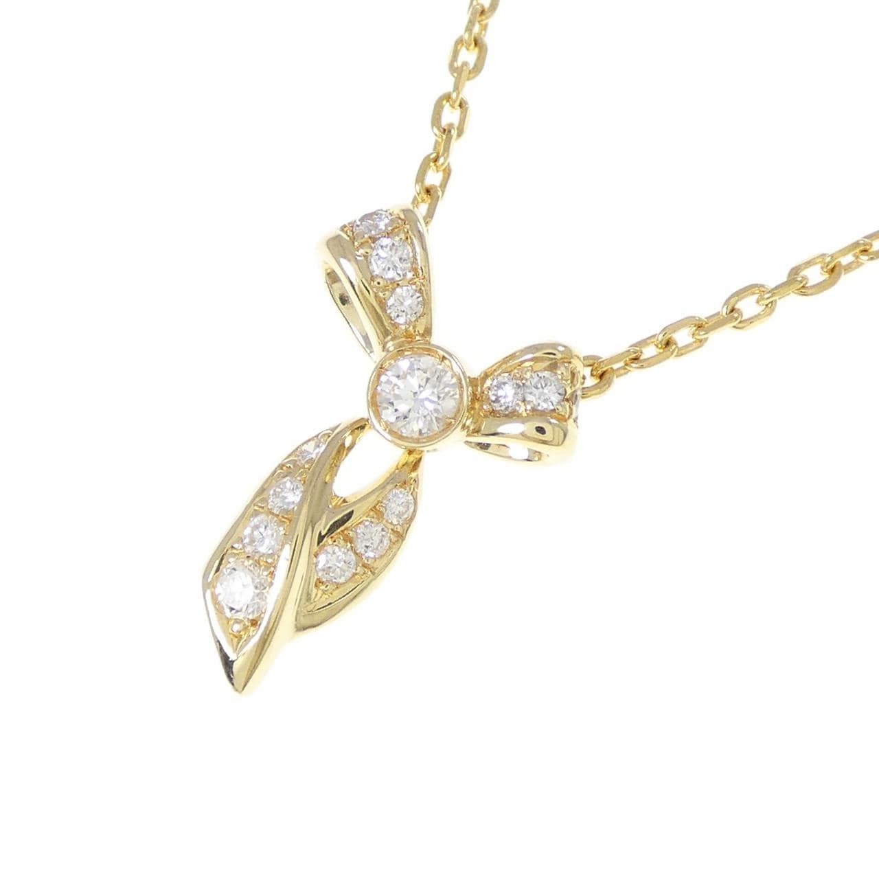 K18YG リボン ダイヤモンド ネックレス